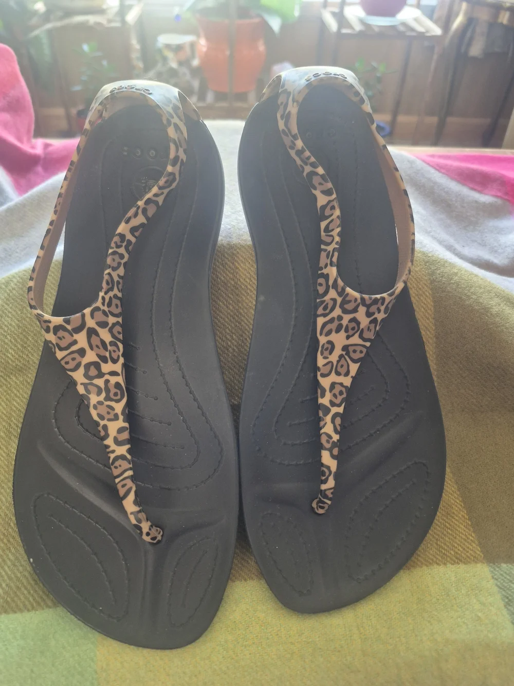 CROCS Leopard-Print T-Strap Sandals with Black Footbed